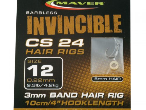 MAVER INVINCIBLE CS26 BARBLESS EYED 3mm BAND HAIR RIGS 30cm 12" HOOKLENGTH 